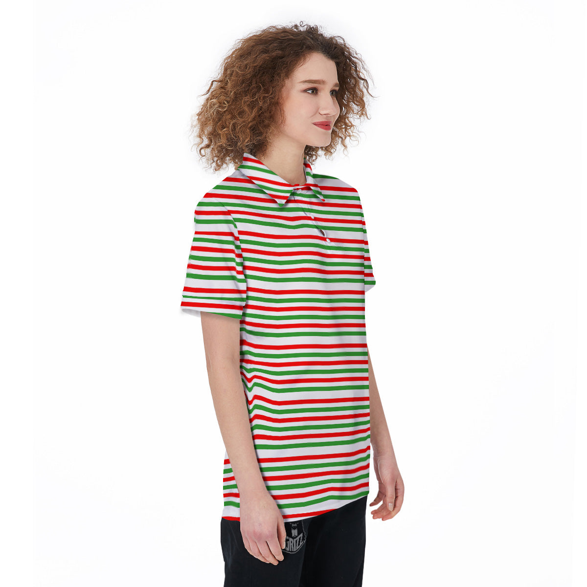 Striped Candy Cane Print Pattern Women's Golf Shirts-grizzshop