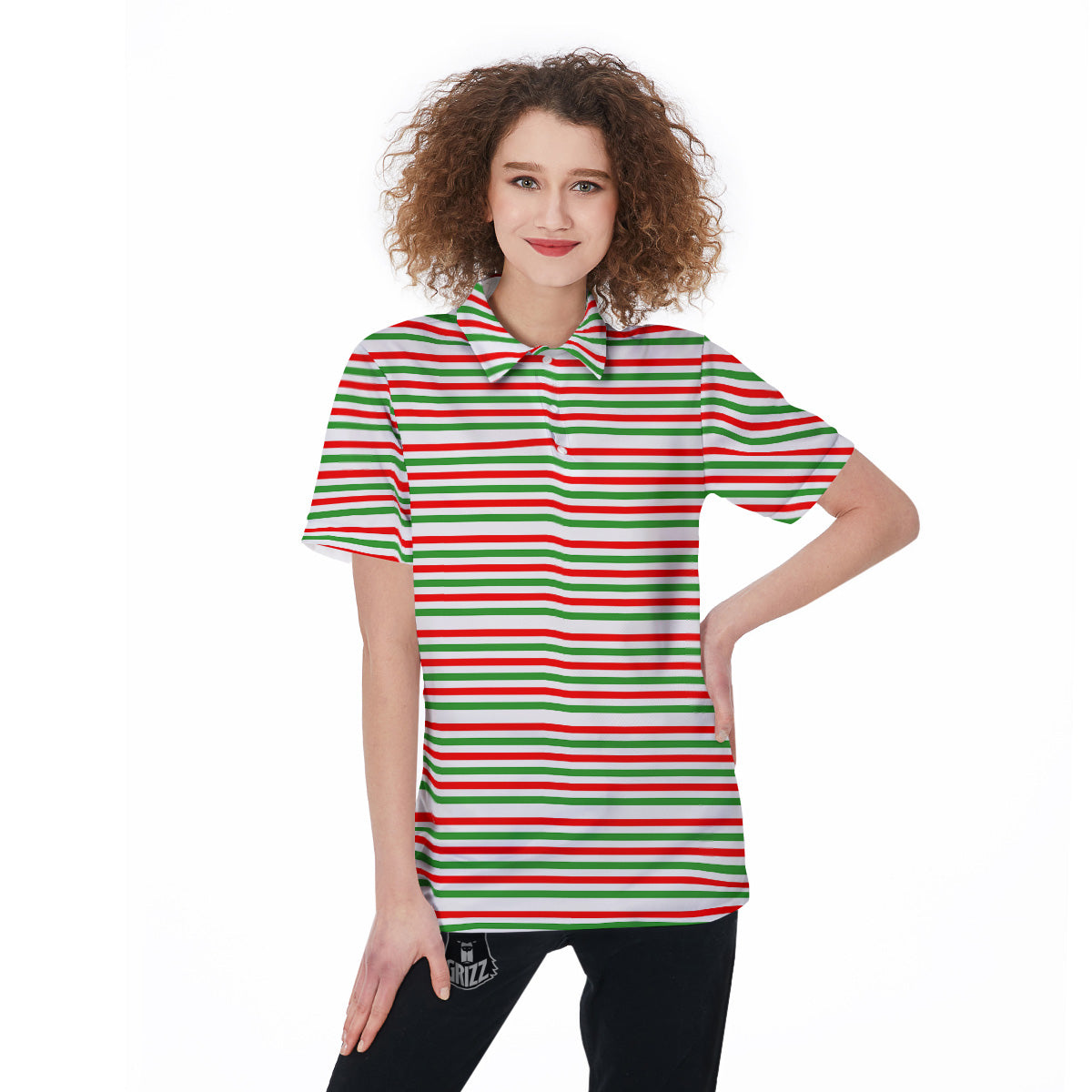 Striped Candy Cane Print Pattern Women's Golf Shirts-grizzshop