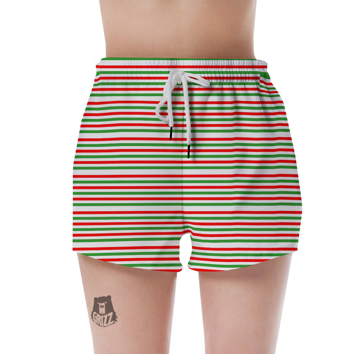 Striped Candy Cane Print Pattern Women's Shorts-grizzshop