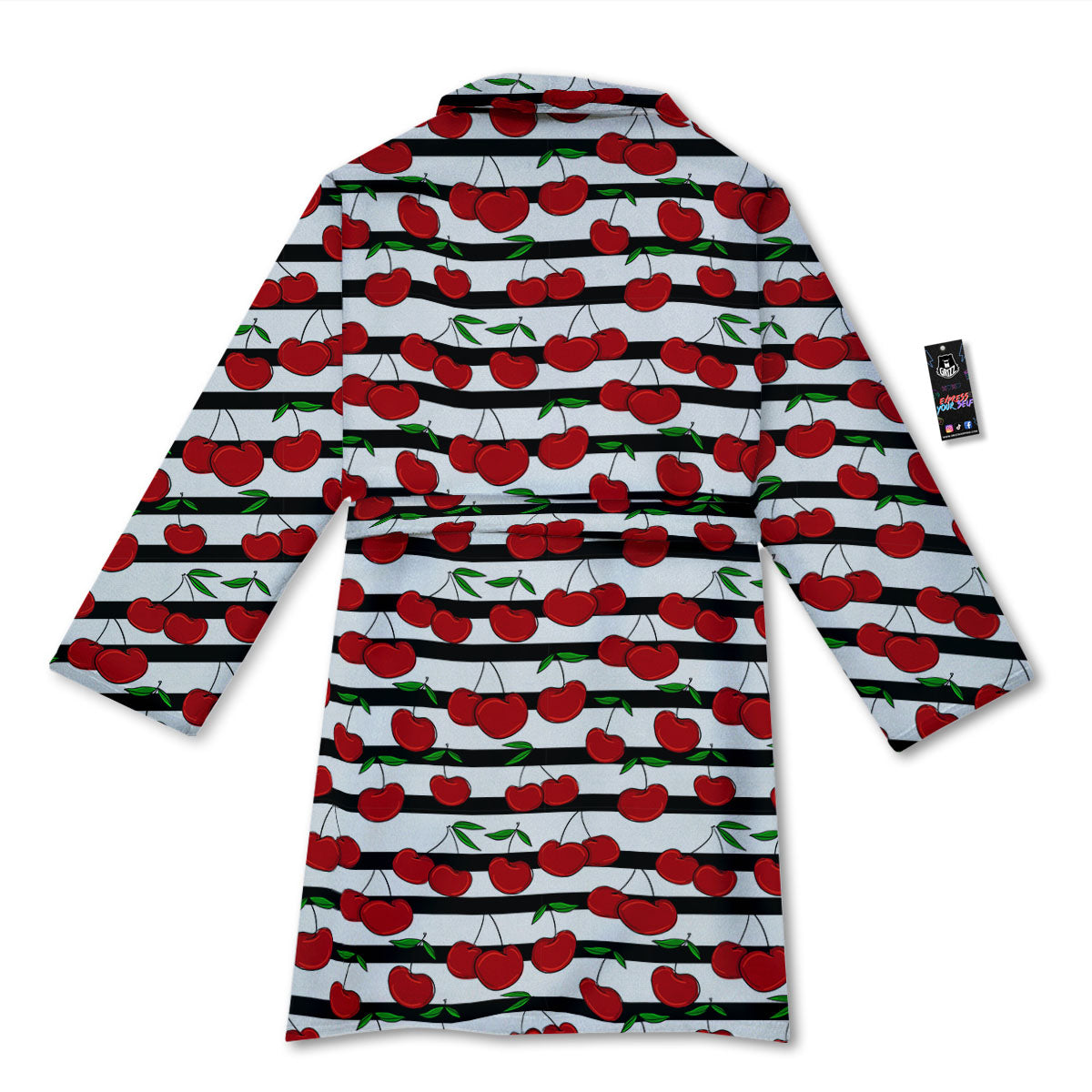 Striped Cherry Print Pattern Bathrobe-grizzshop