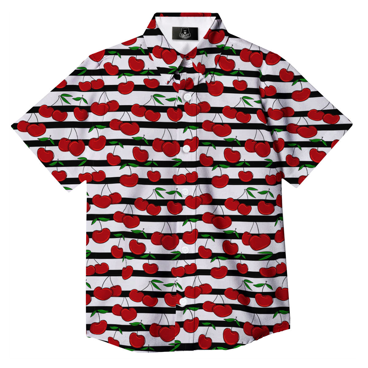 Striped Cherry Print Pattern Button Up Shirt-grizzshop