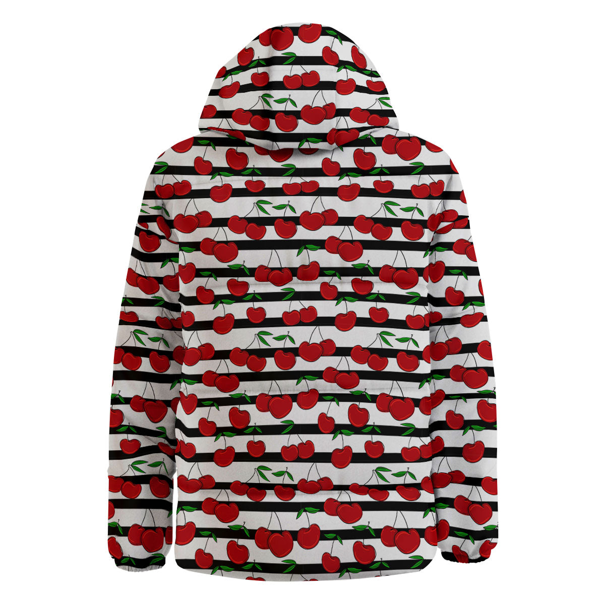 Striped Cherry Print Pattern Down Jacket-grizzshop