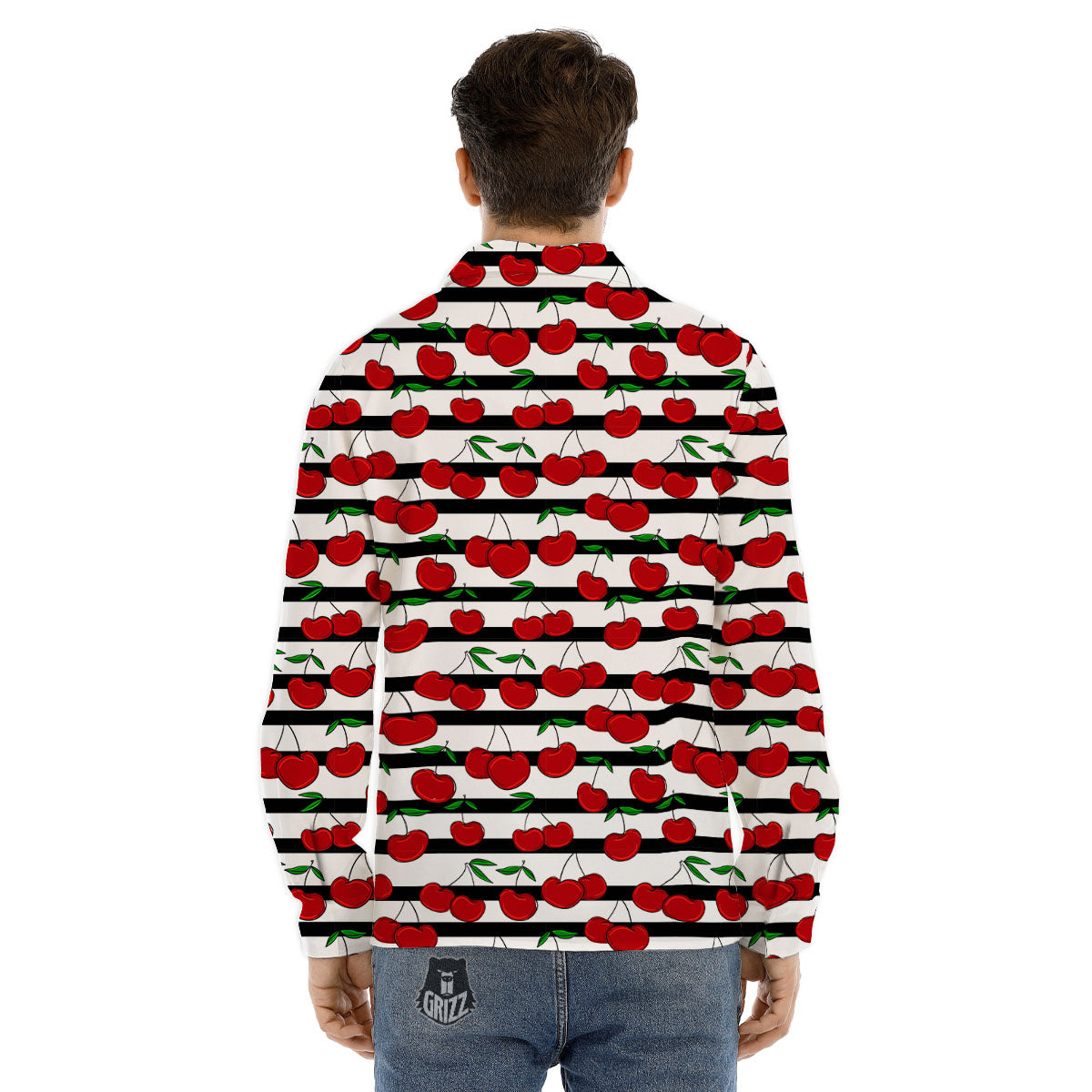 Striped Cherry Print Pattern Men's Dress Shirts-grizzshop