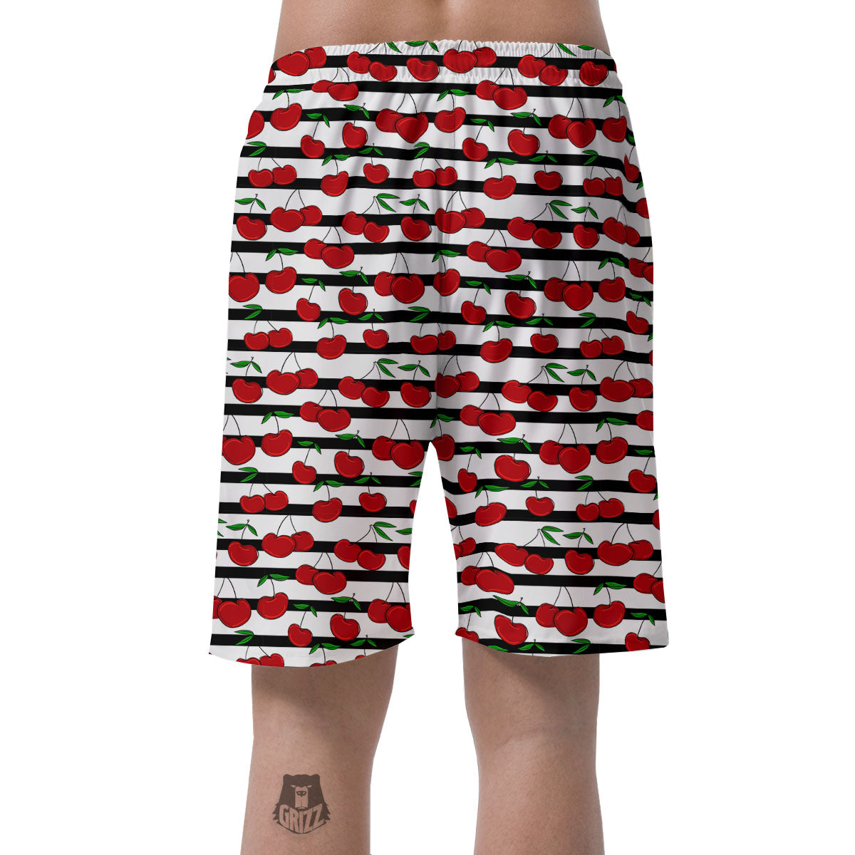 Striped Cherry Print Pattern Men's Shorts-grizzshop