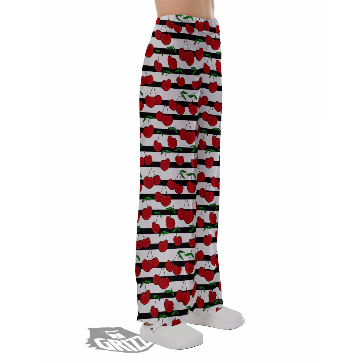 Striped Cherry Print Pattern Pajama Pants-grizzshop