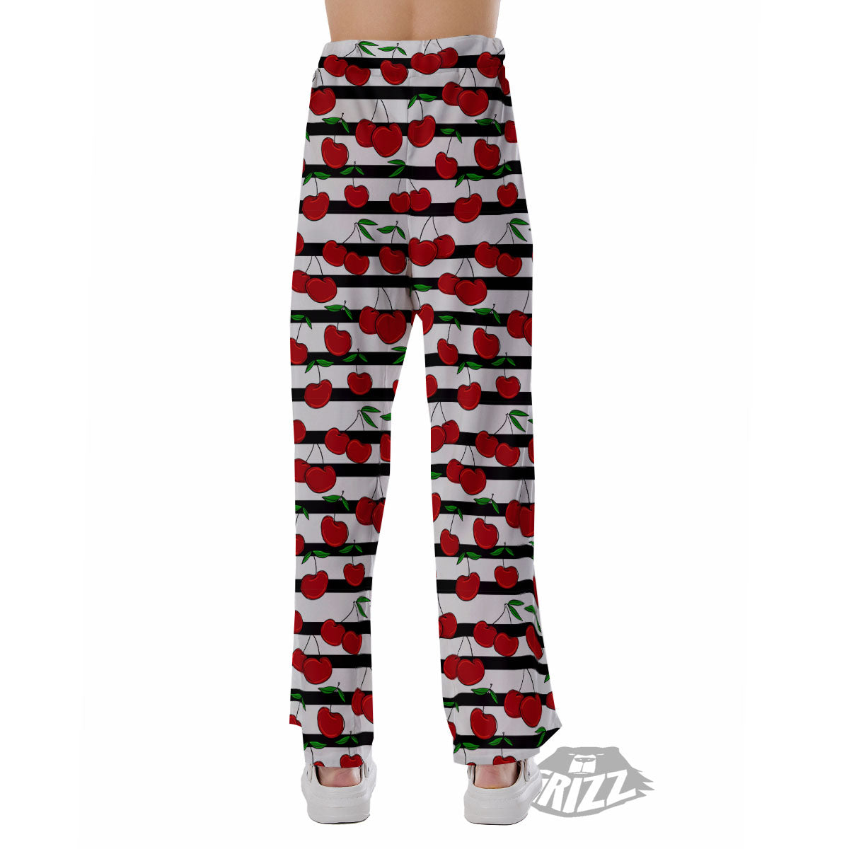 Striped Cherry Print Pattern Pajama Pants-grizzshop