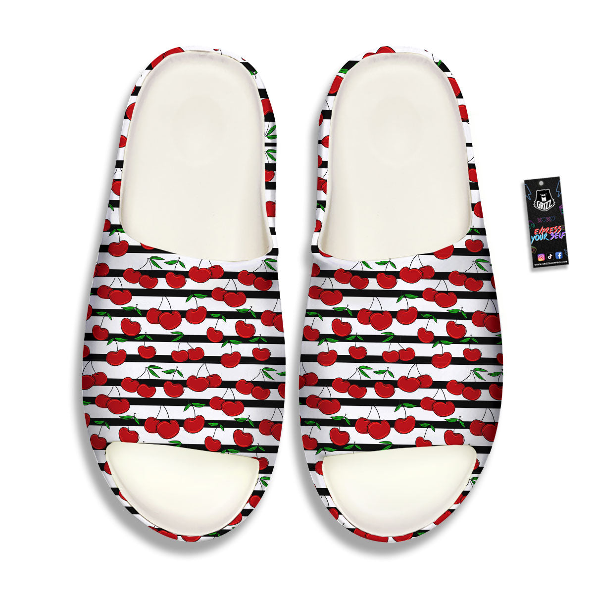 Striped Cherry Print Pattern Sandals-grizzshop