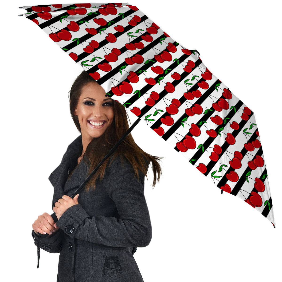 Striped Cherry Print Pattern Umbrella-grizzshop