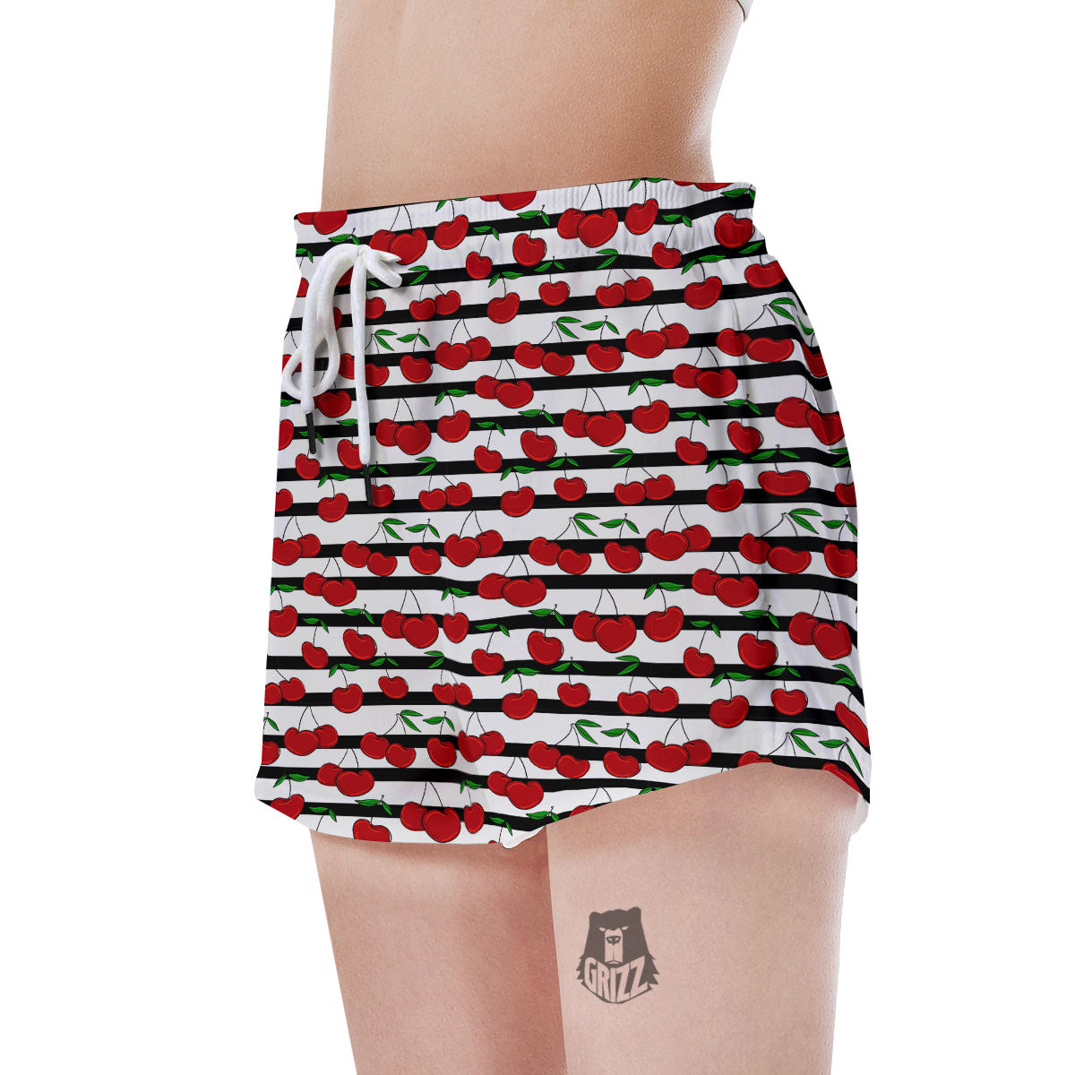 Striped Cherry Print Pattern Women's Shorts-grizzshop