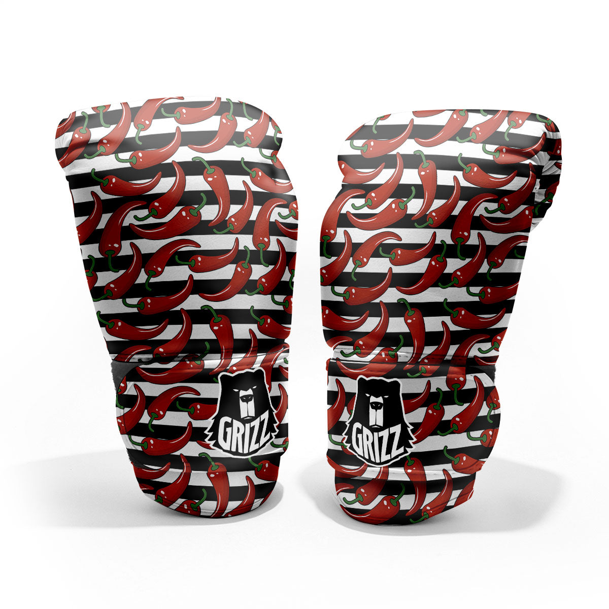 Striped Chili White And Black Print Pro Boxing Glove