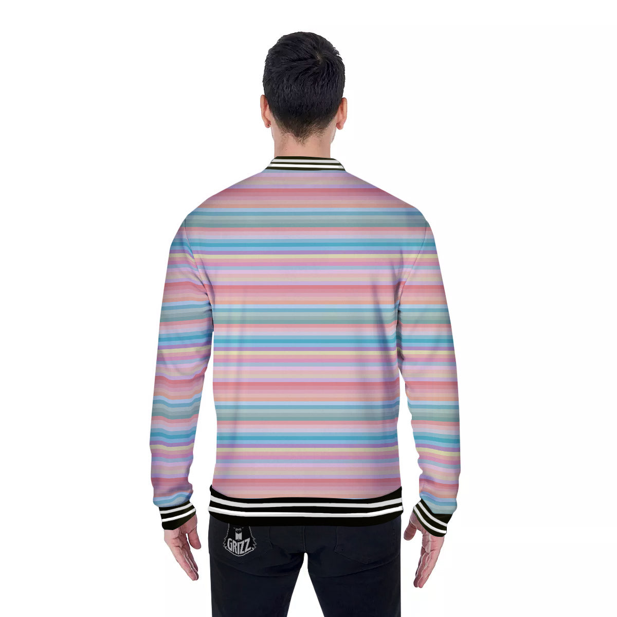 Striped Colorful Print Pattern Baseball Jacket-grizzshop