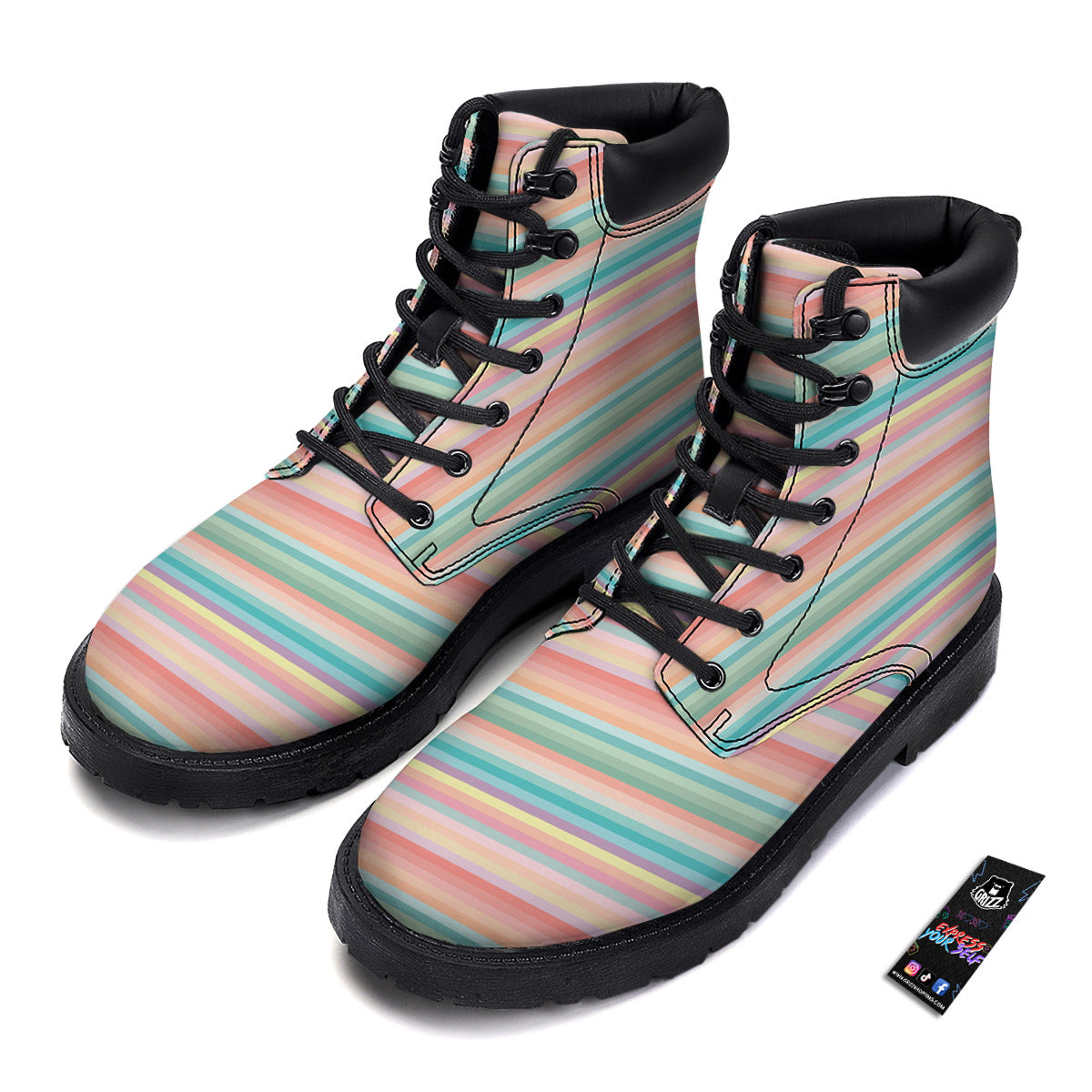Striped Colorful Print Pattern Boots-grizzshop