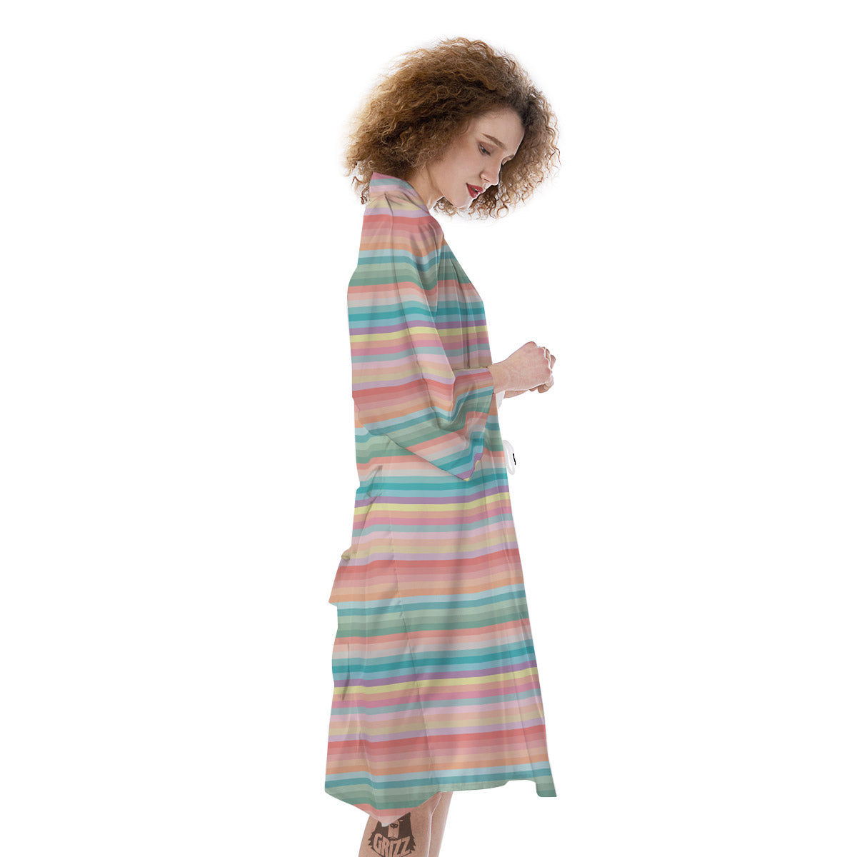 Striped Colorful Print Pattern Kimono-grizzshop