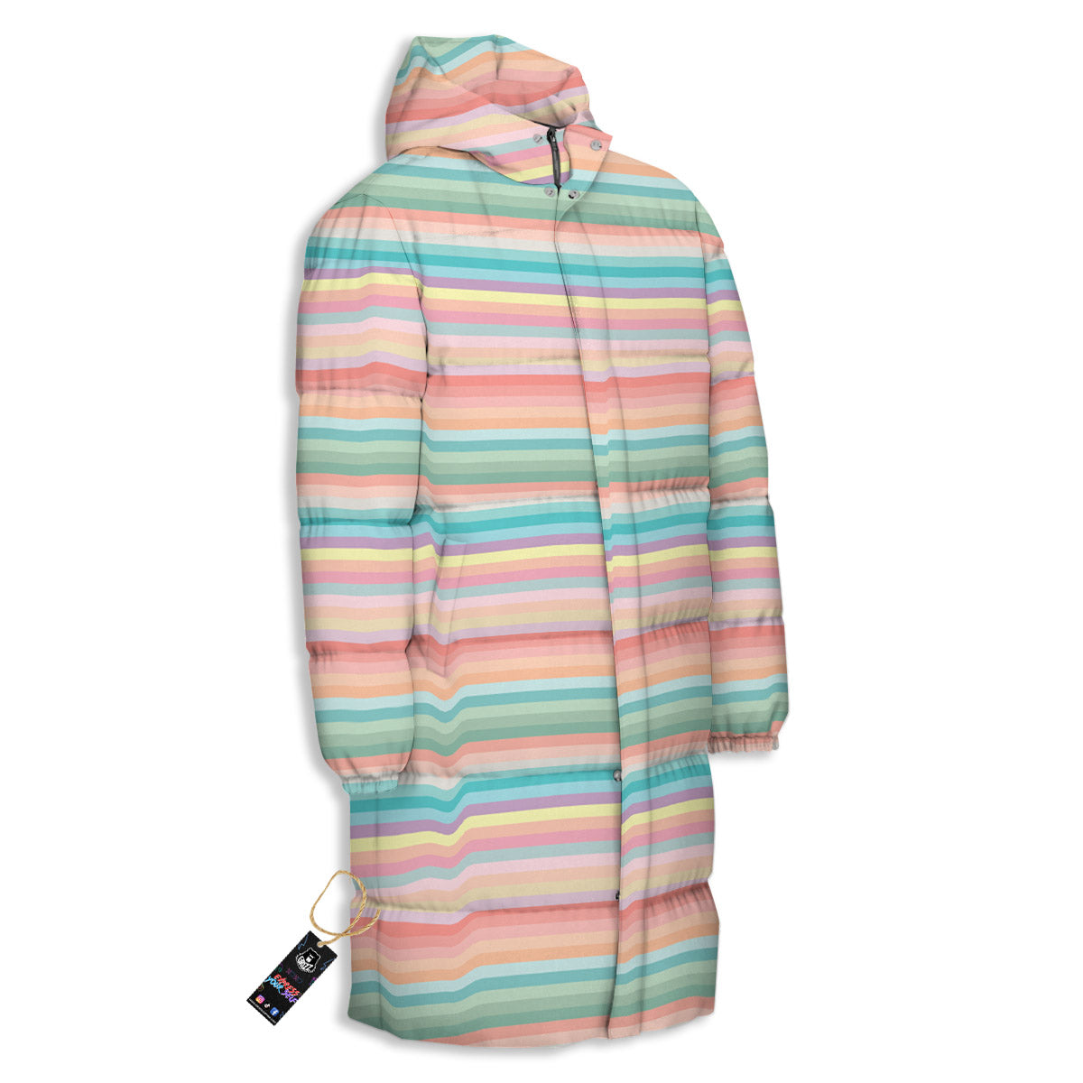 Striped Colorful Print Pattern Long Down Jacket-grizzshop