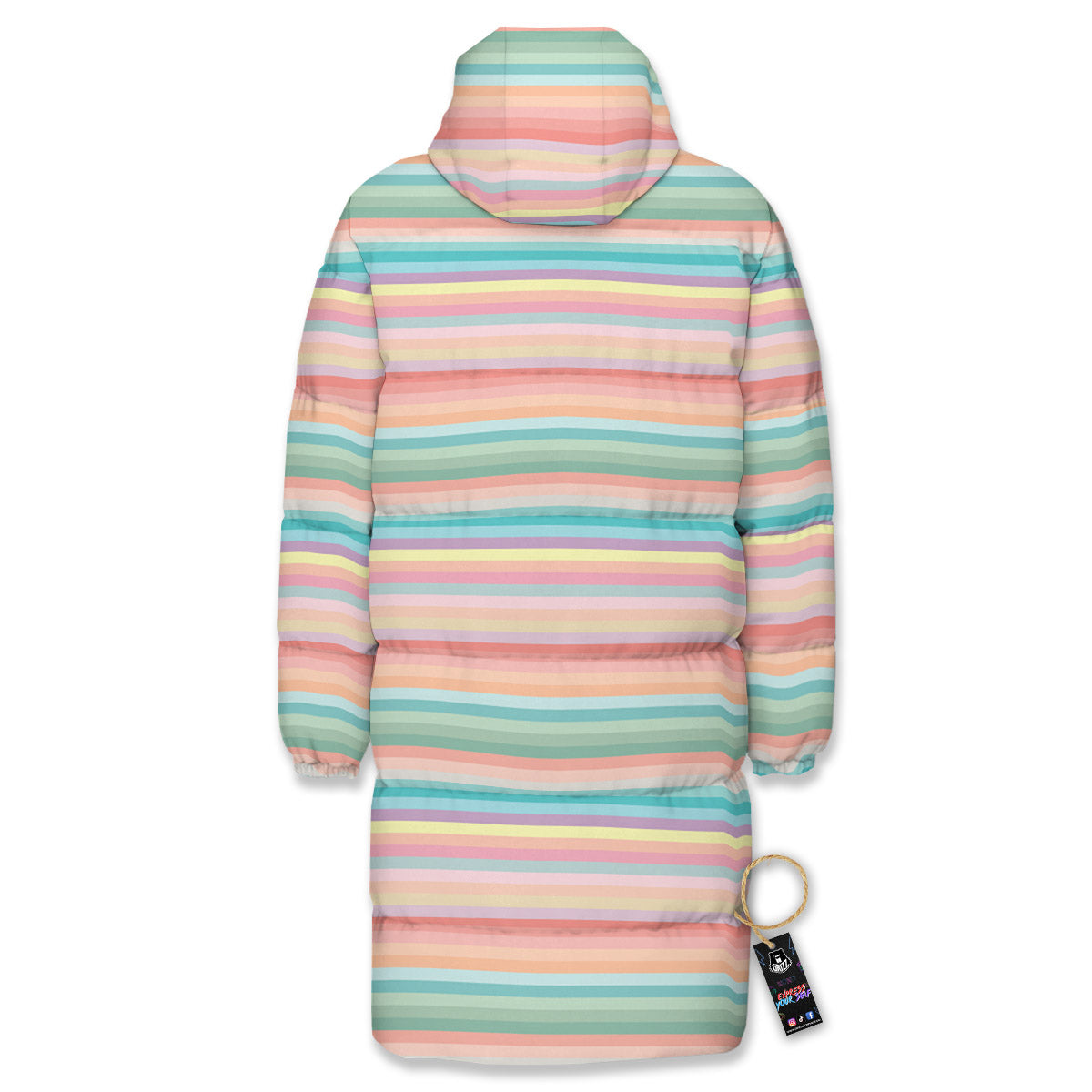 Striped Colorful Print Pattern Long Down Jacket-grizzshop