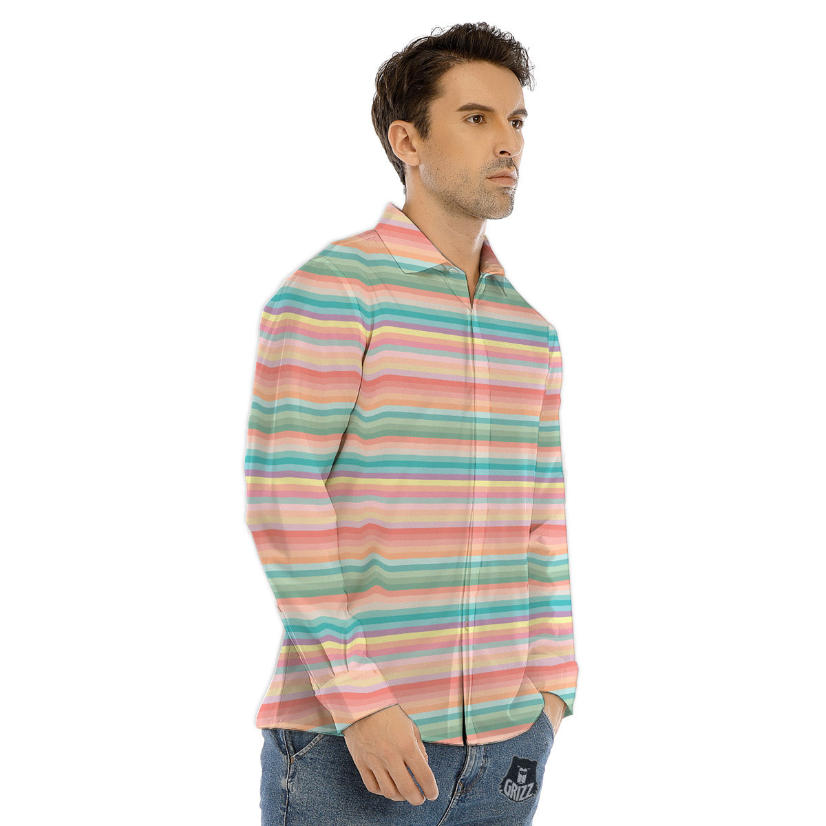 Striped Colorful Print Pattern Men's Dress Shirts-grizzshop