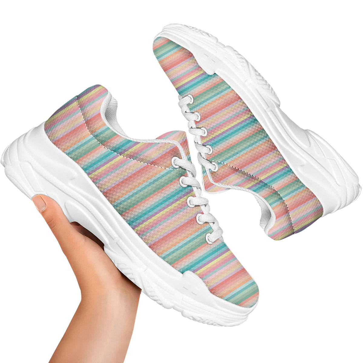 Striped Colorful Print Pattern White Chunky Shoes-grizzshop