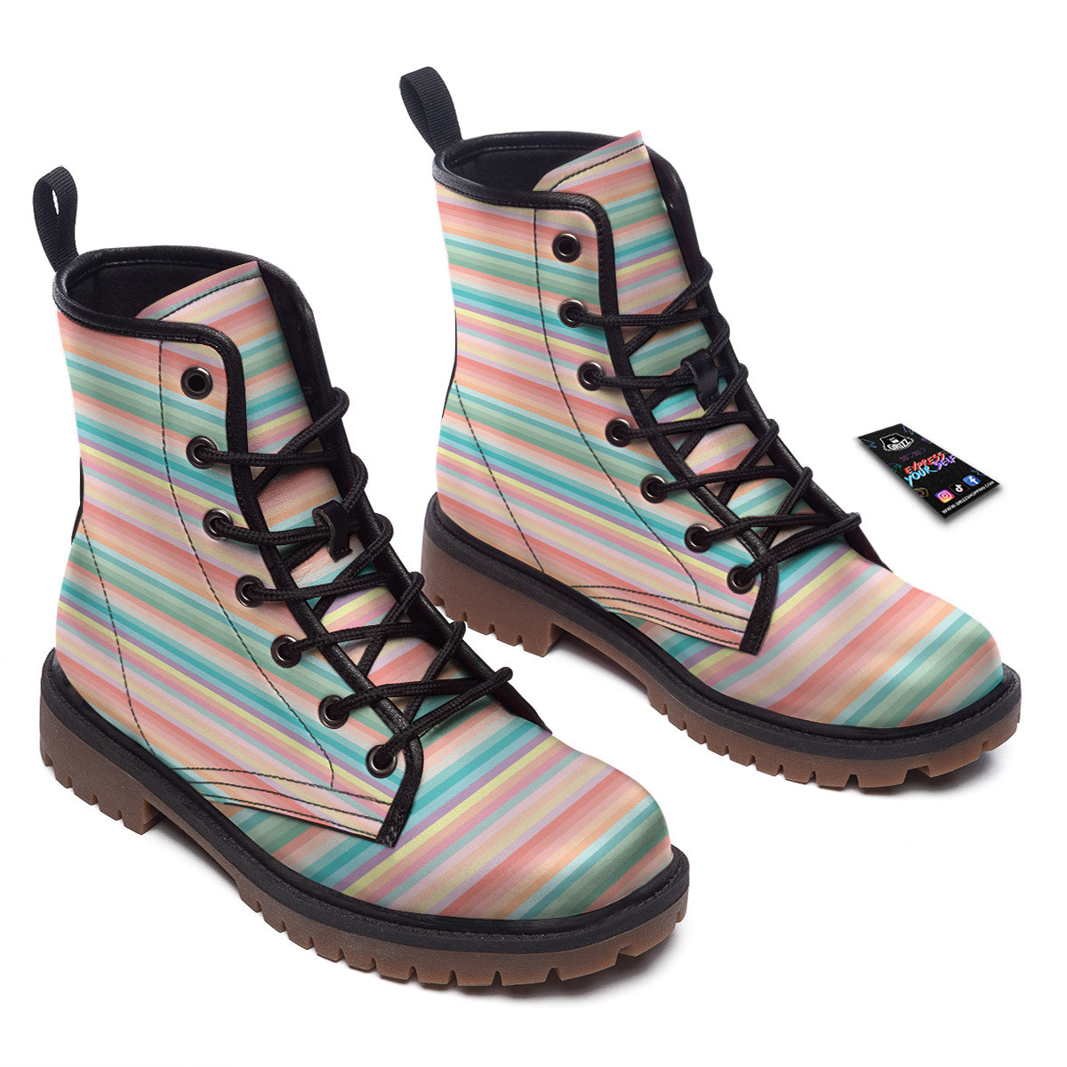 Striped Colorful Print Pattern Work Boots-grizzshop