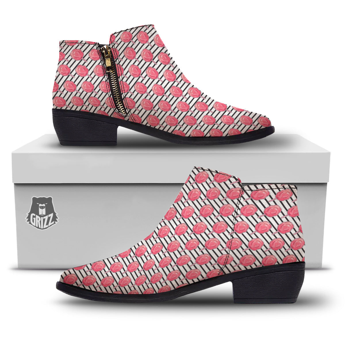 Striped Cotton Candy Print Pattern Ankle Boots-grizzshop