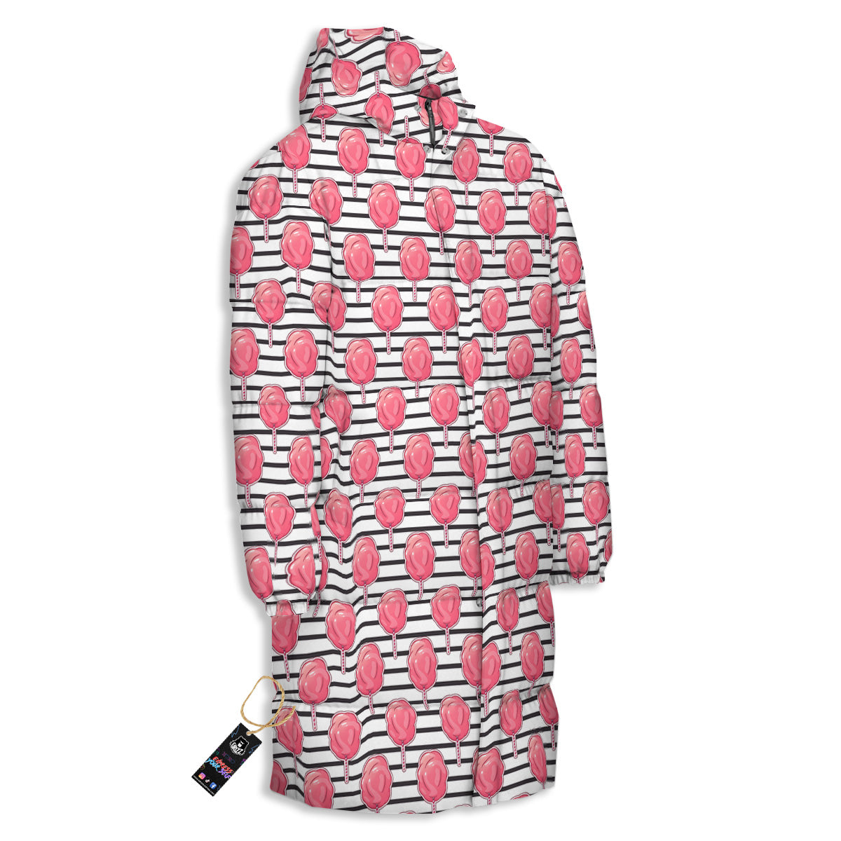 Striped Cotton Candy Print Pattern Long Down Jacket-grizzshop