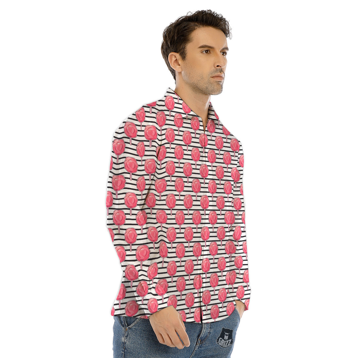 Striped Cotton Candy Print Pattern Men's Dress Shirts-grizzshop