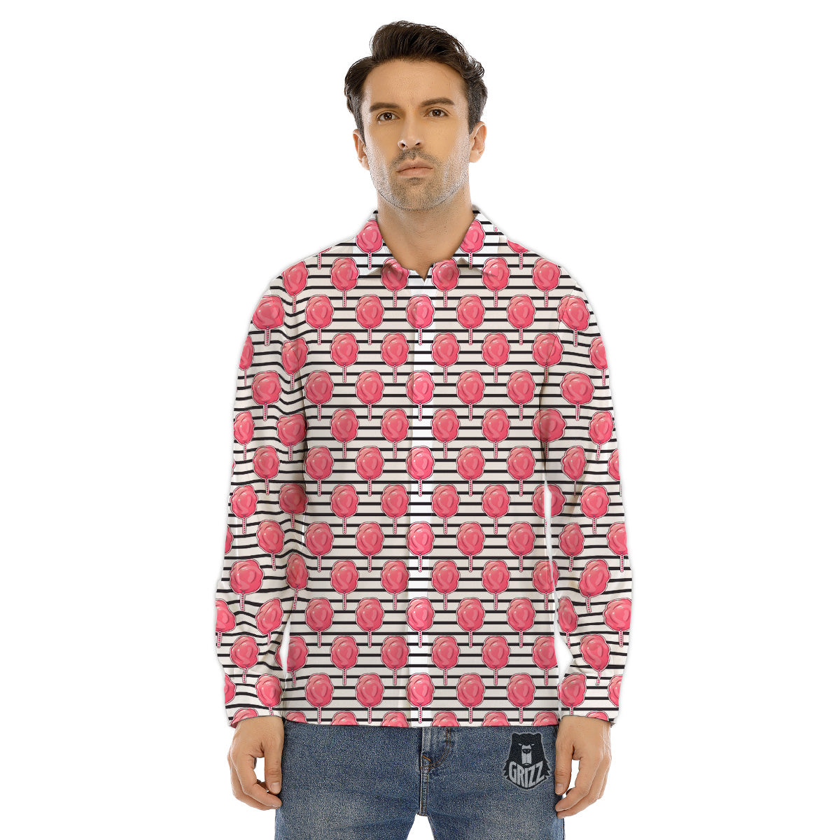 Striped Cotton Candy Print Pattern Men's Dress Shirts-grizzshop