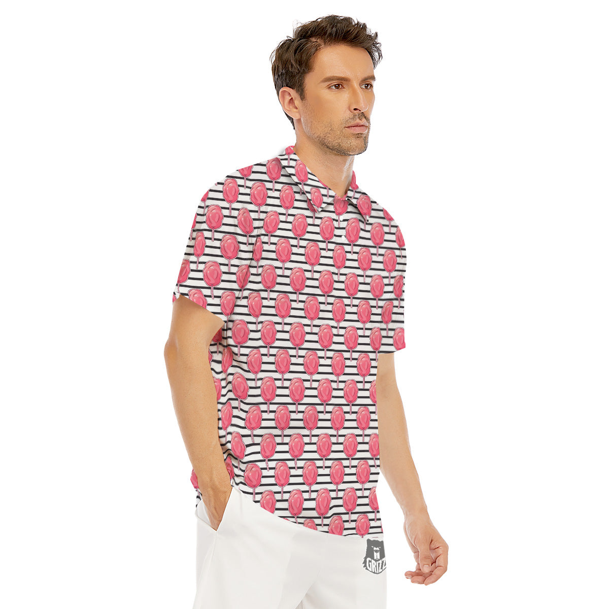 Striped Cotton Candy Print Pattern Men's Golf Shirts-grizzshop