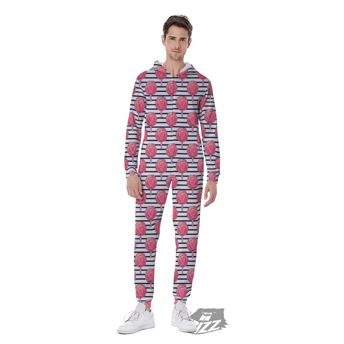Striped Cotton Candy Print Pattern Men's Jumpsuit-grizzshop