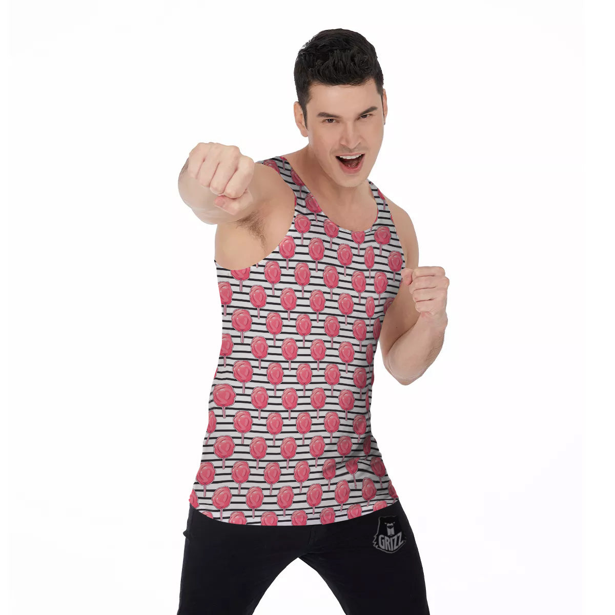 Striped Cotton Candy Print Pattern Men's Tank Top-grizzshop