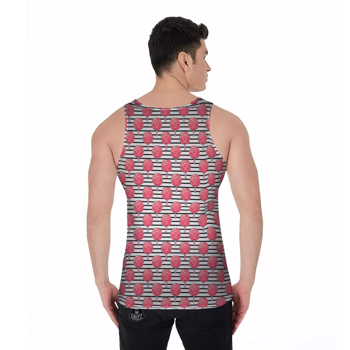 Striped Cotton Candy Print Pattern Men's Tank Top-grizzshop