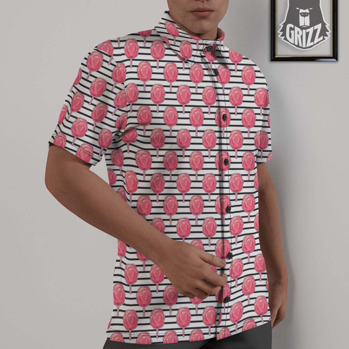 Striped Cotton Candy Print Pattern Untucked Shirts-grizzshop
