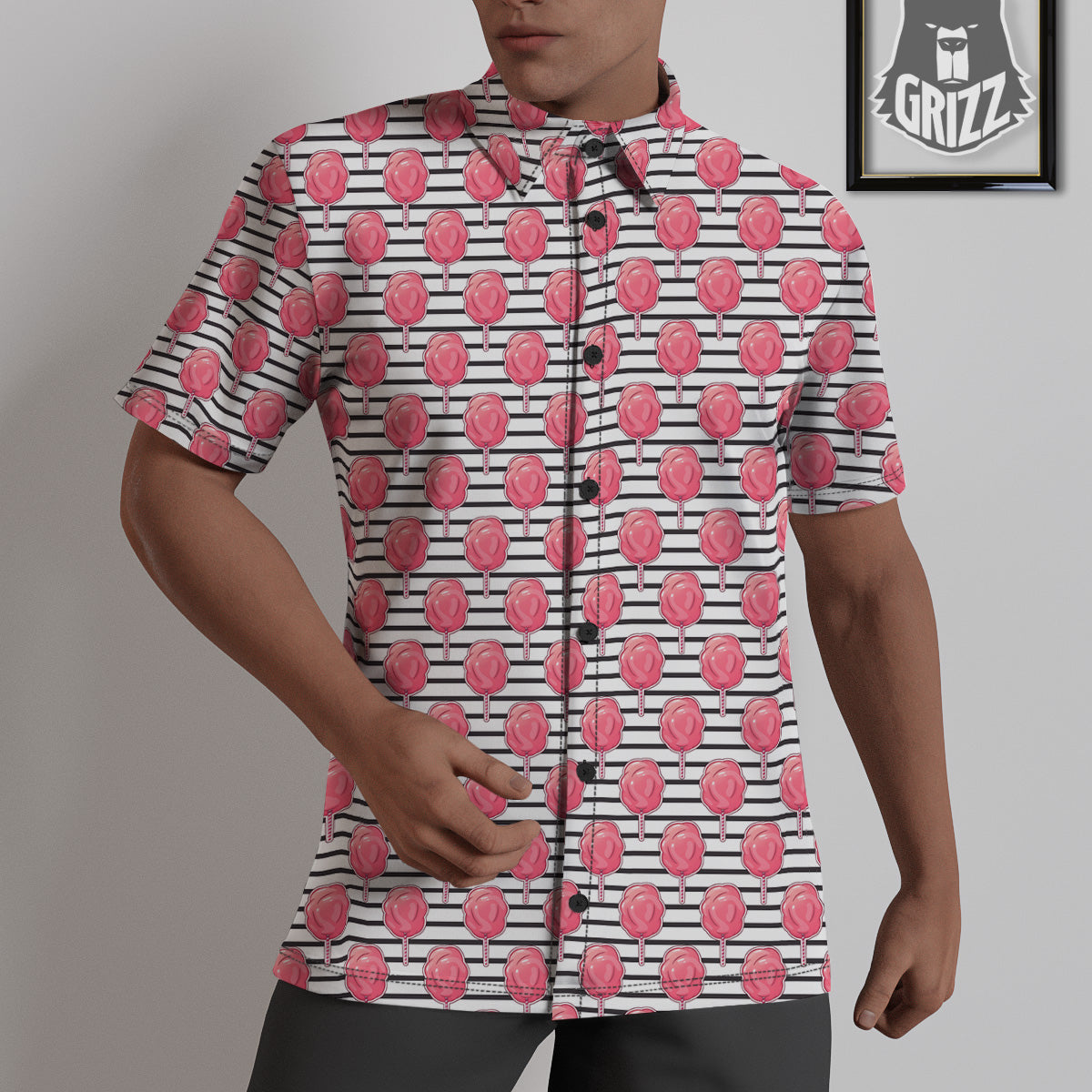 Striped Cotton Candy Print Pattern Untucked Shirts-grizzshop