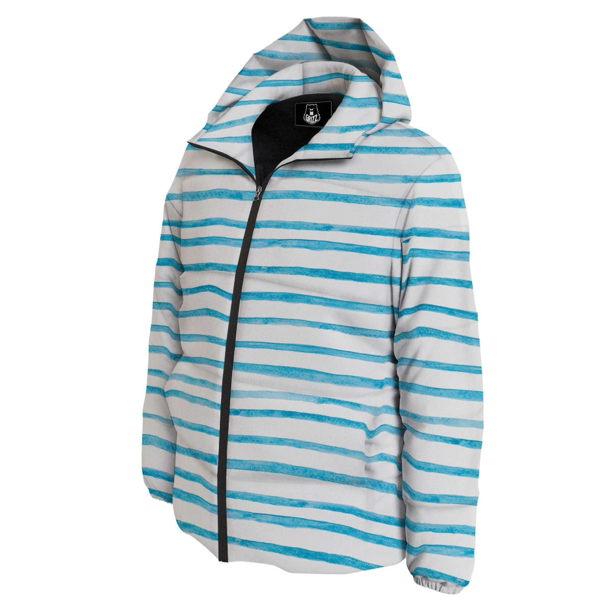 Striped Cyan And White Print Pattern Down Jacket-grizzshop