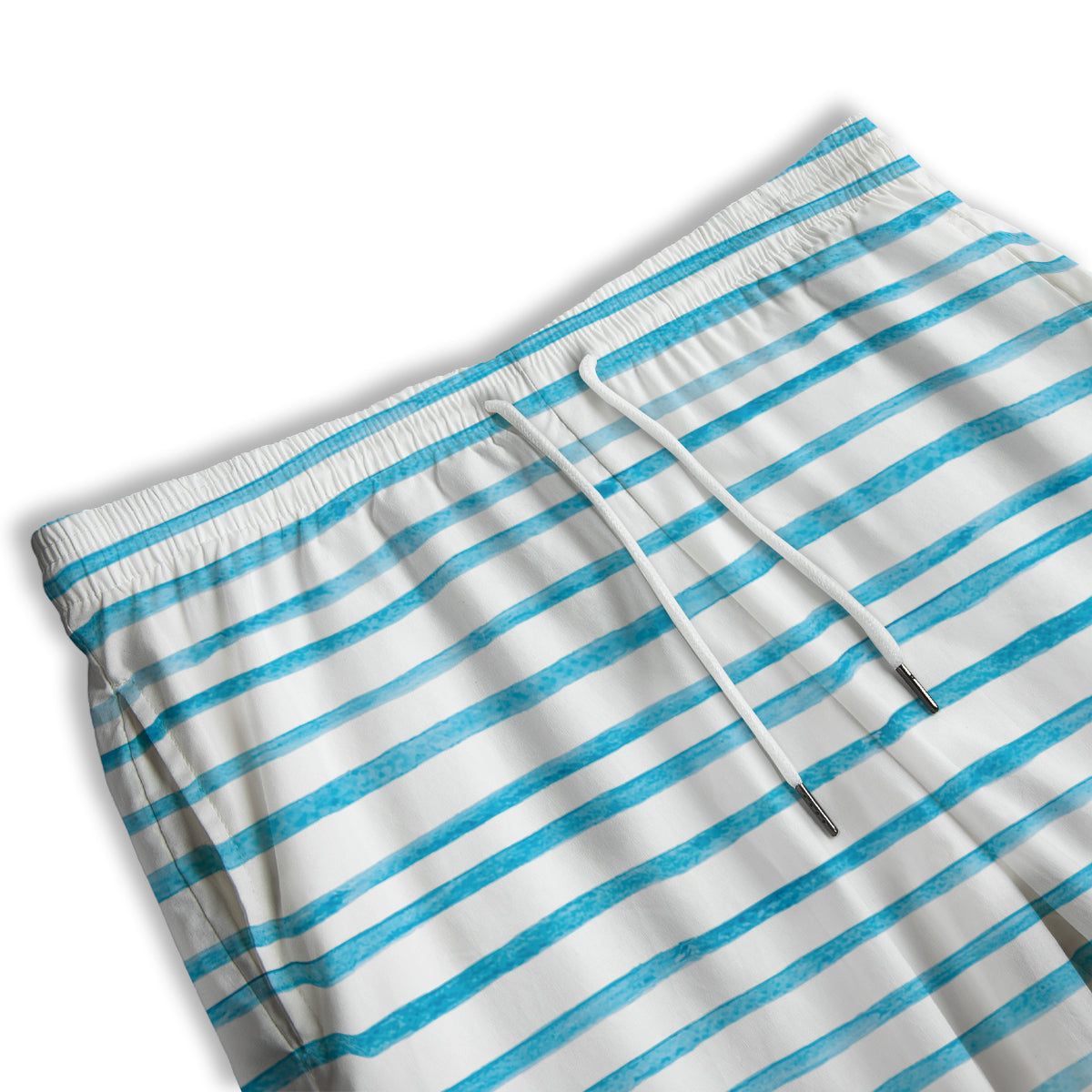 Striped Cyan And White Print Pattern Men's Athletic Shorts