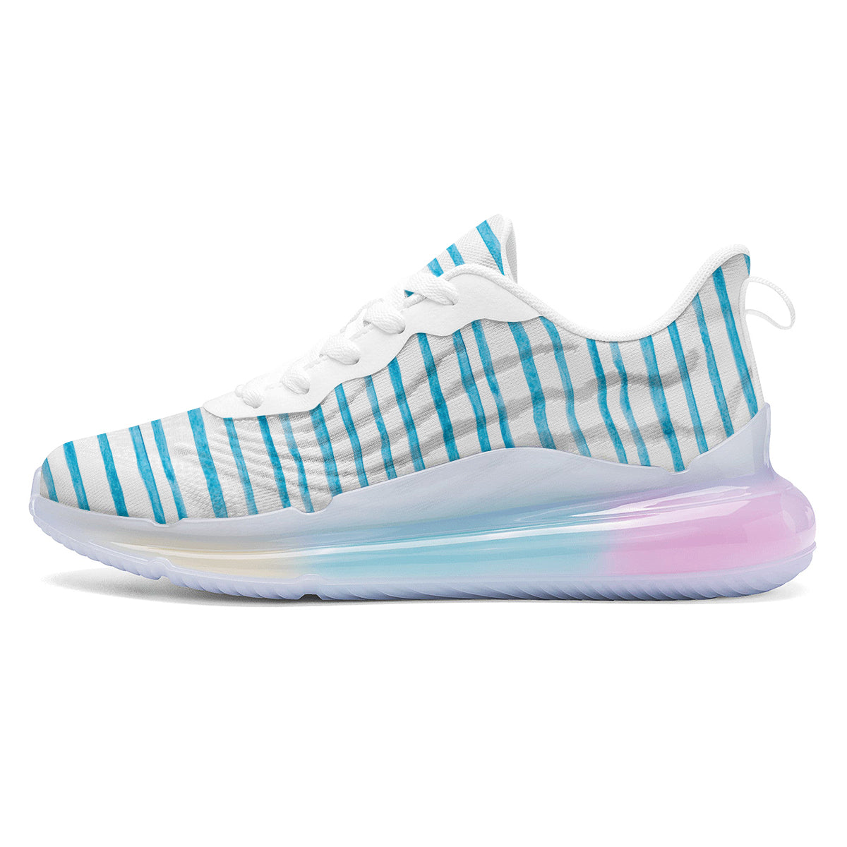 Striped Cyan And White Print Pattern Running Sneakers-grizzshop