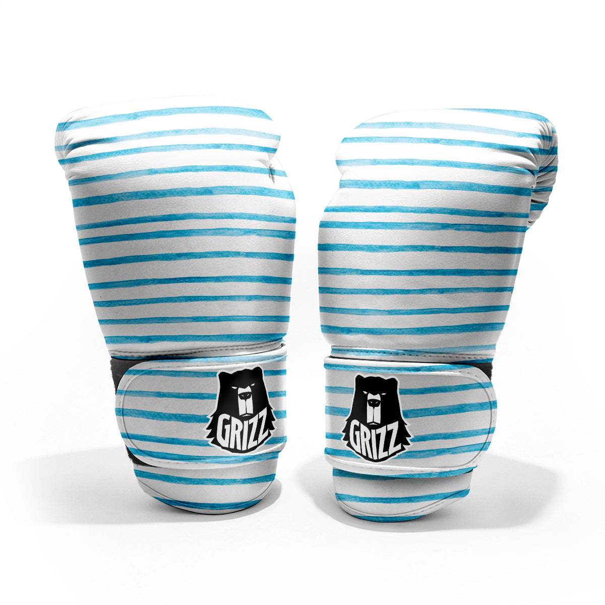 Striped Cyan And White Print Pattern Pro Boxing Glove
