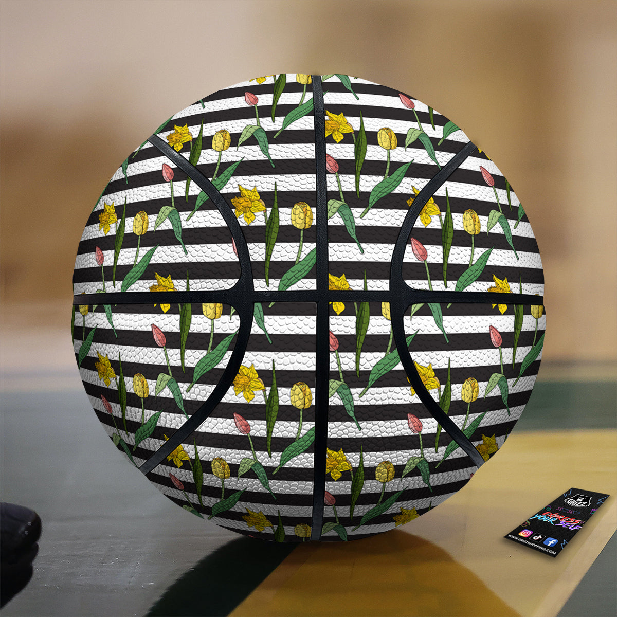 Striped Daffodil Yellow Print Pattern Basketball