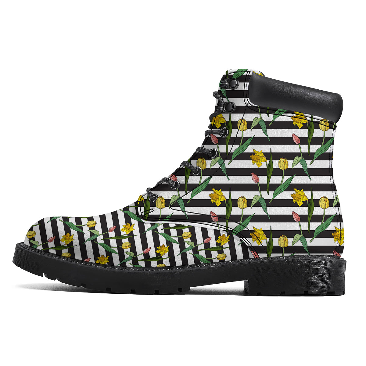 Striped Daffodil Yellow Print Pattern Boots-grizzshop