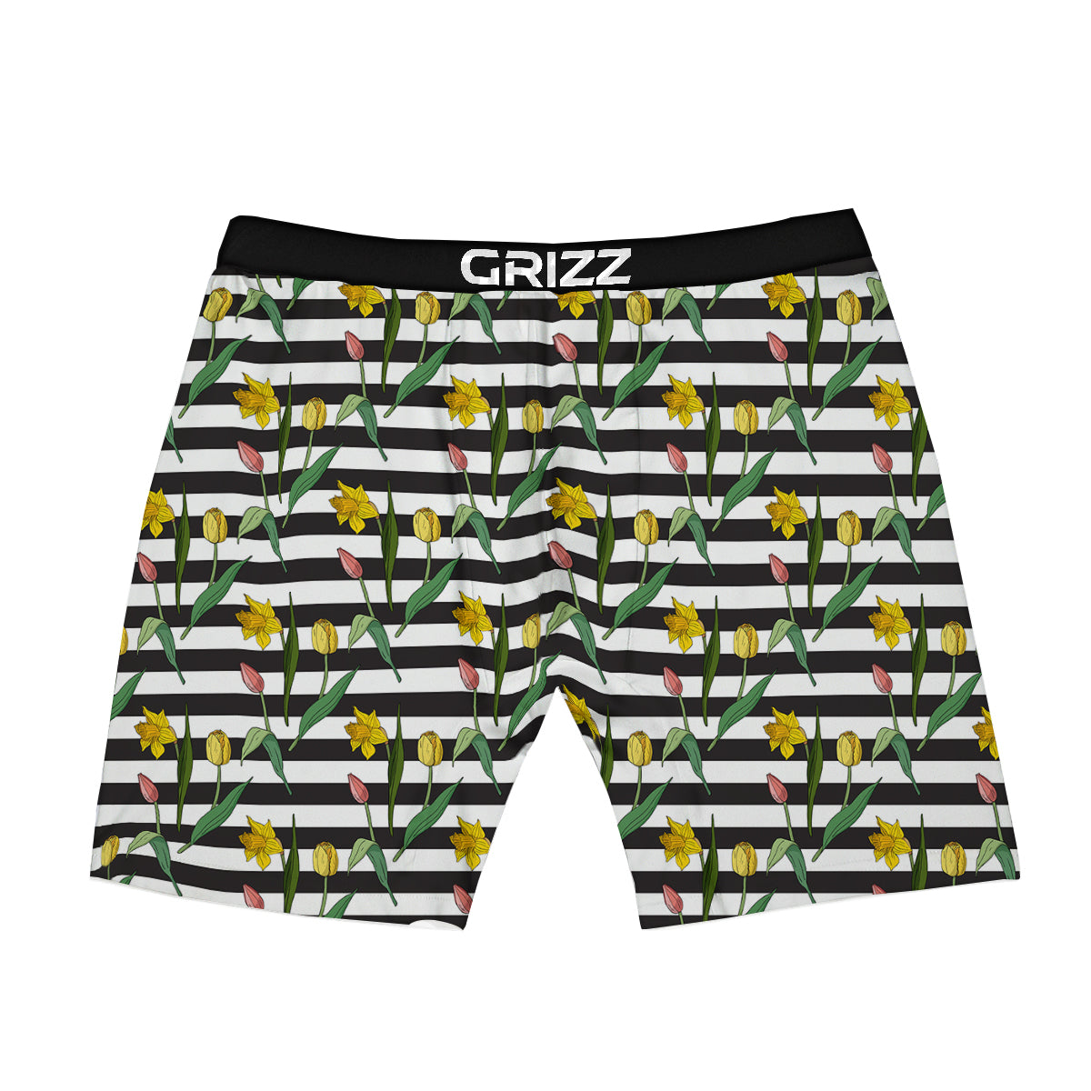 Striped Daffodil Yellow Print Pattern Boxer Briefs-grizzshop