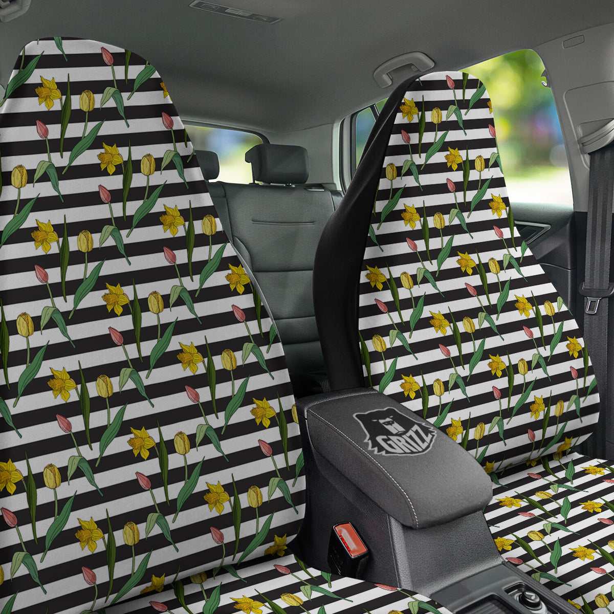 Striped Daffodil Yellow Print Pattern Car Seat Covers-grizzshop