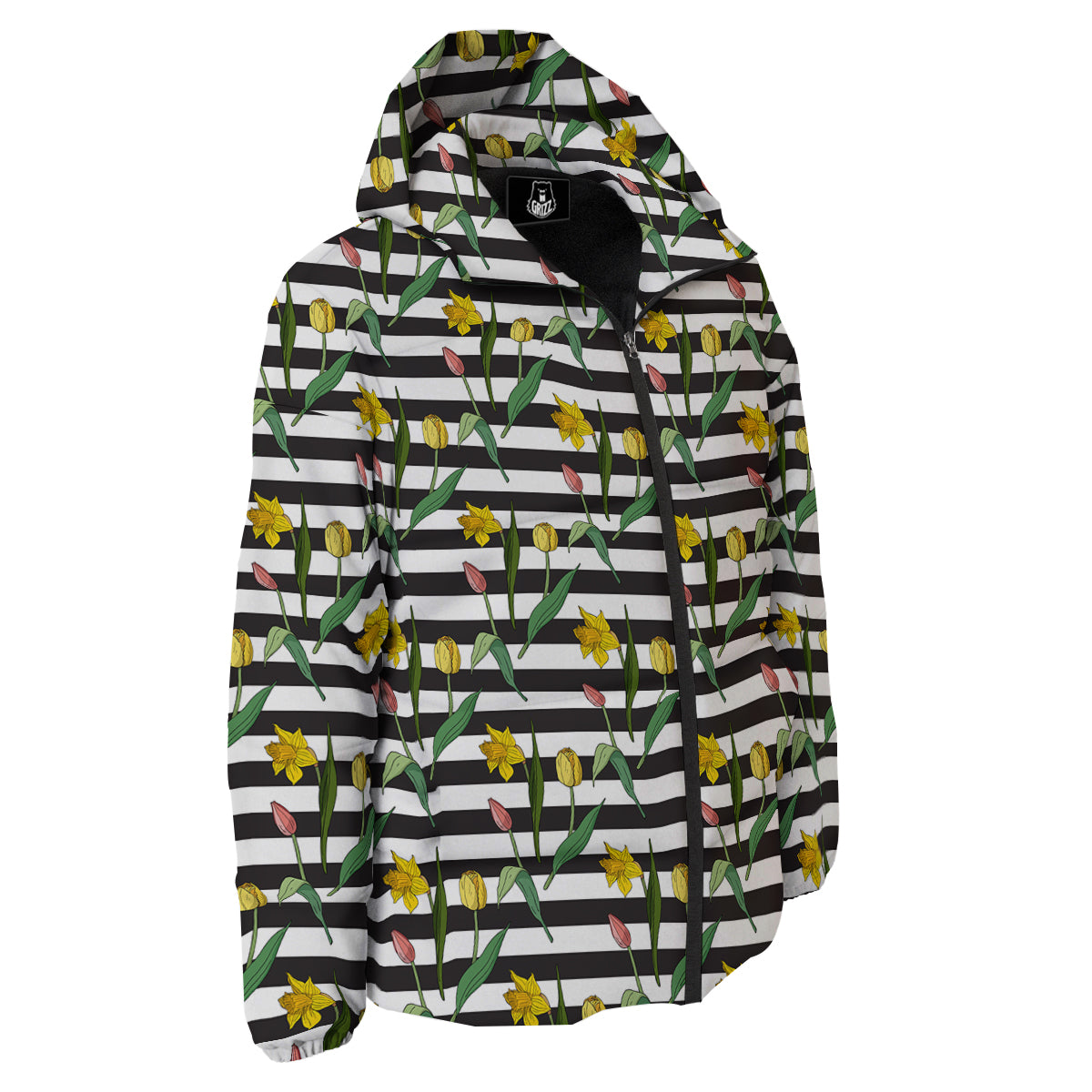 Striped Daffodil Yellow Print Pattern Down Jacket-grizzshop