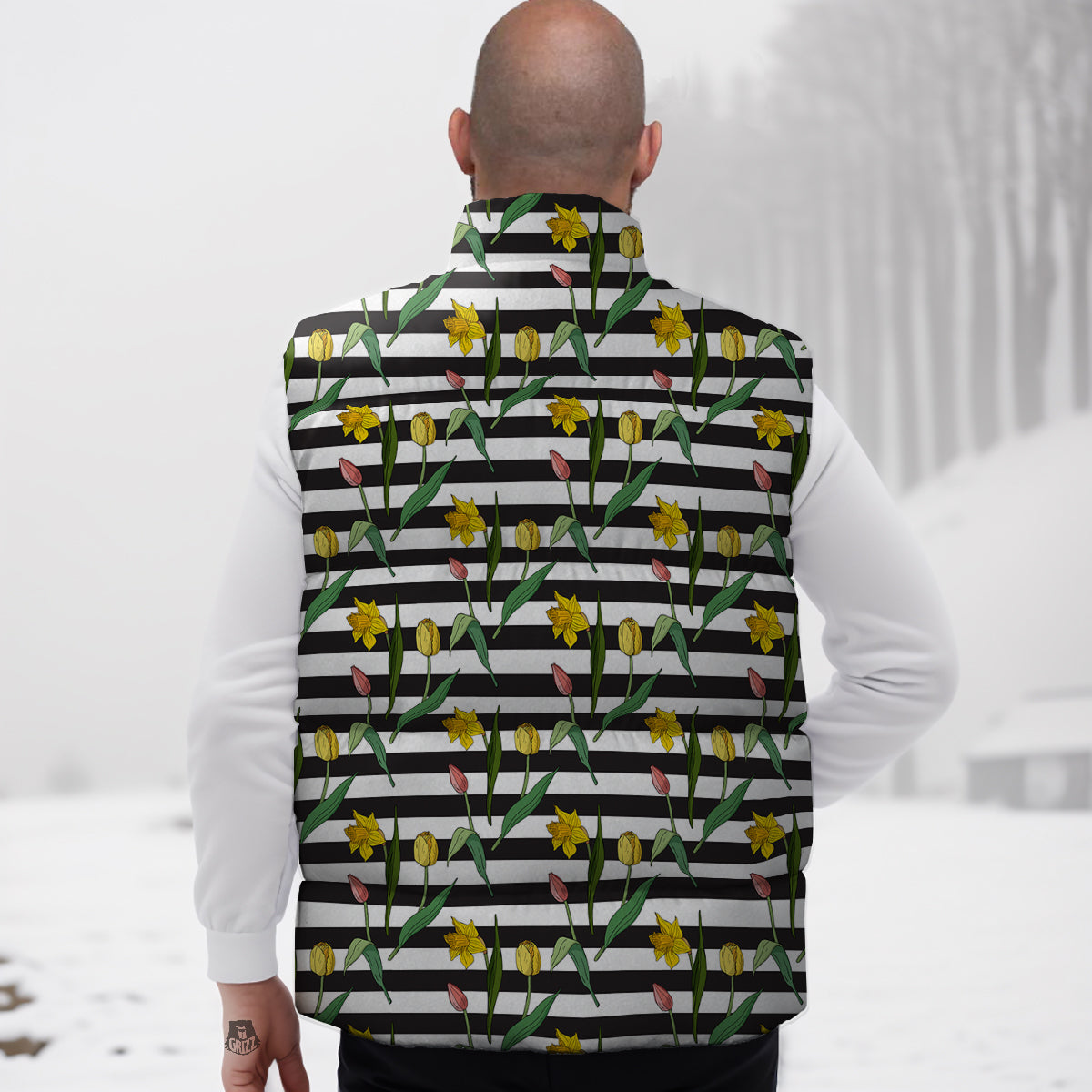 Striped Daffodil Yellow Print Pattern Down Vest-grizzshop