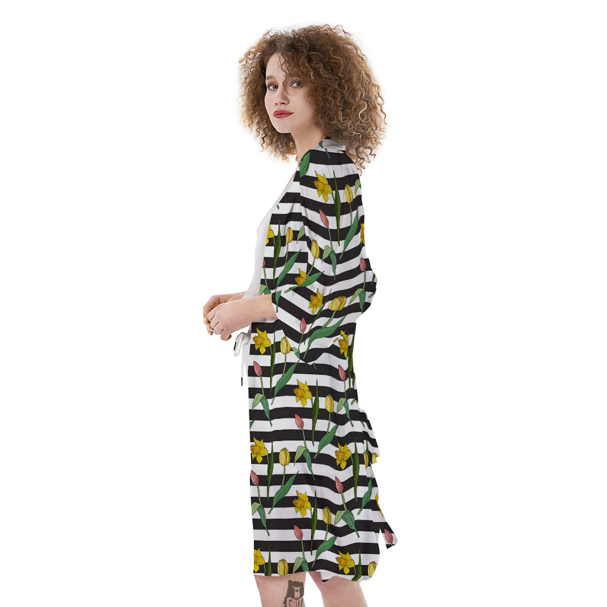 Striped Daffodil Yellow Print Pattern Kimono-grizzshop