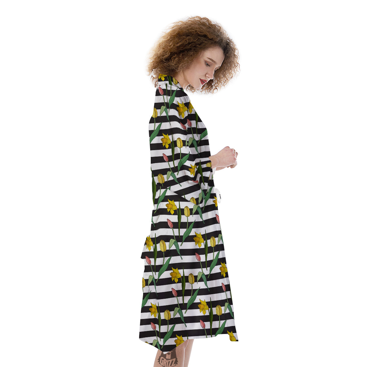 Striped Daffodil Yellow Print Pattern Kimono-grizzshop