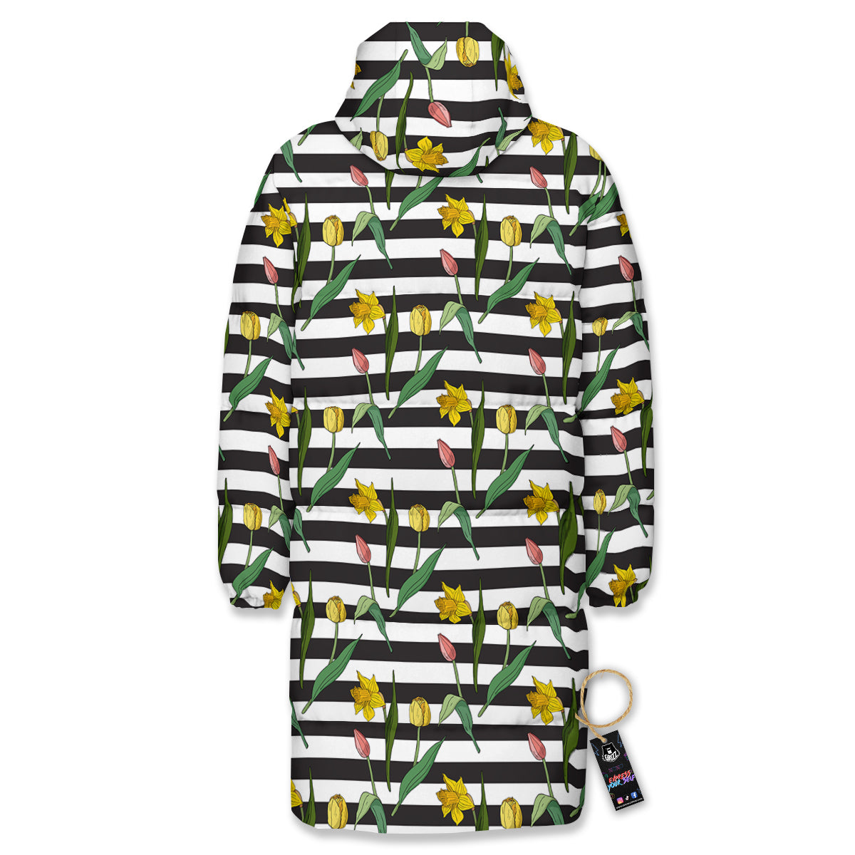Striped Daffodil Yellow Print Pattern Long Down Jacket-grizzshop