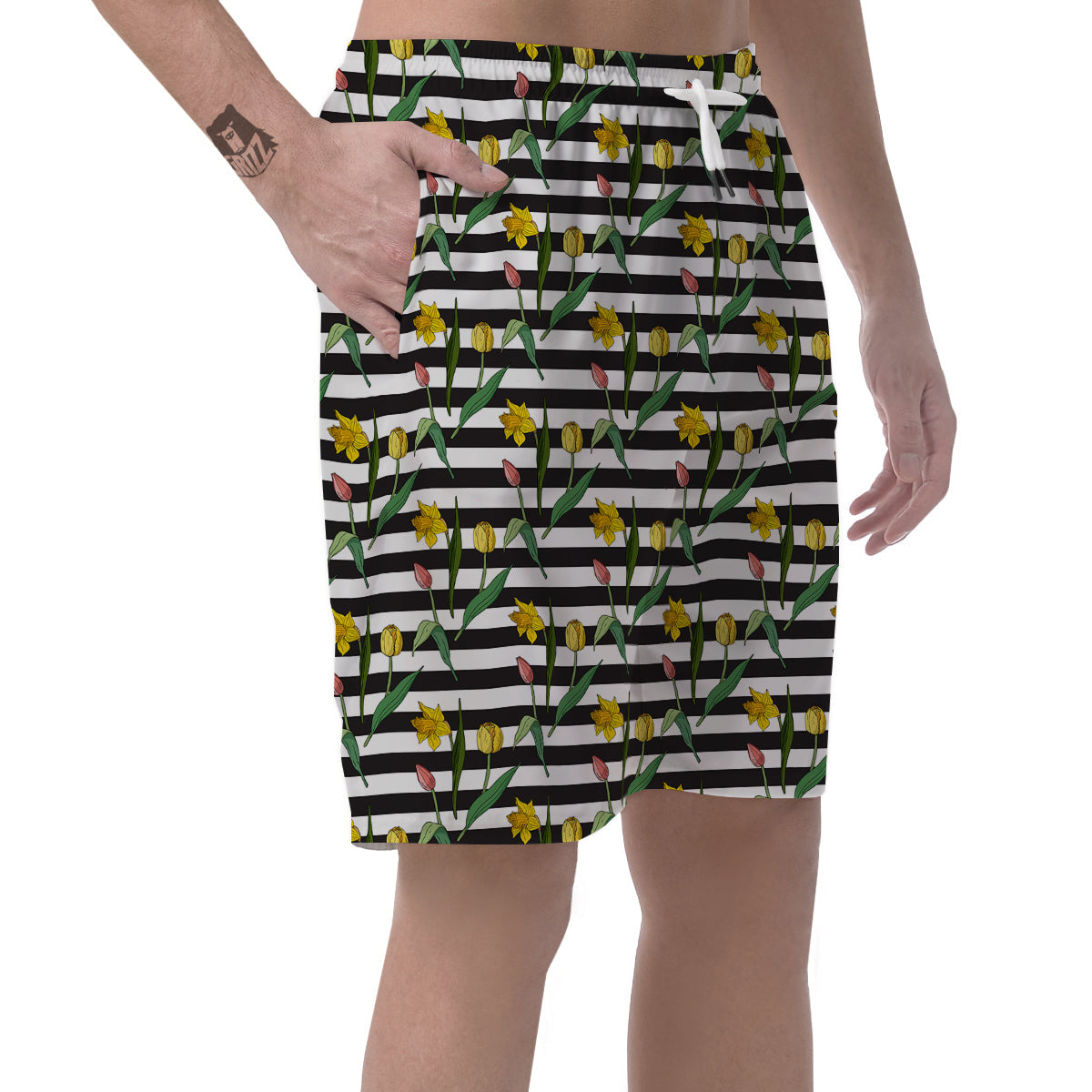 Striped Daffodil Yellow Print Pattern Men's Shorts-grizzshop