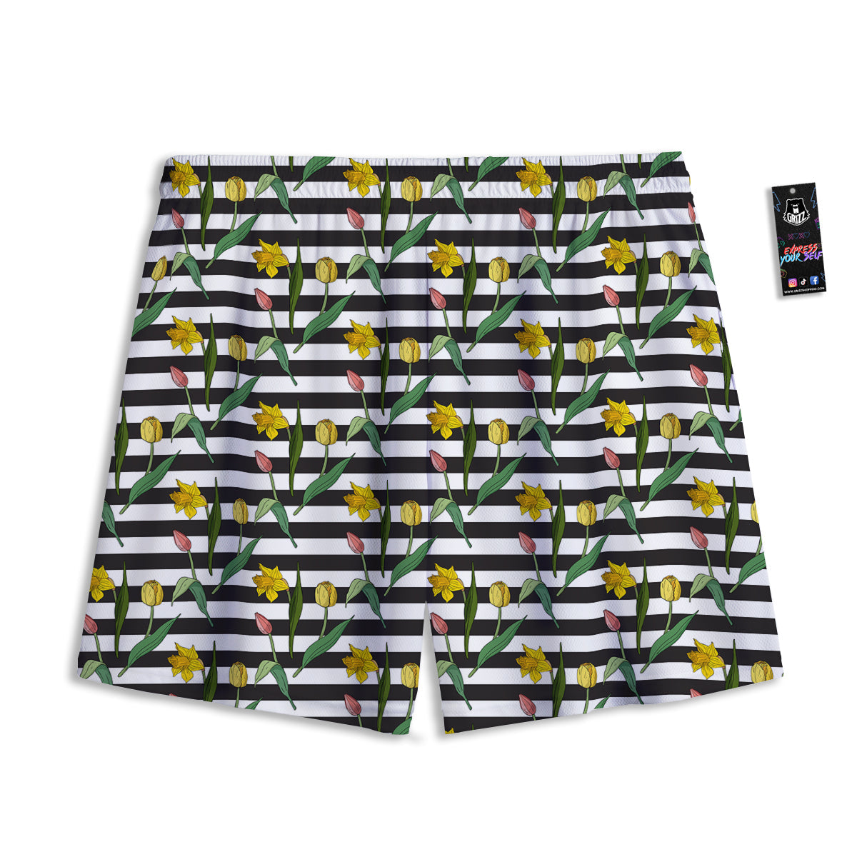 Striped Daffodil Yellow Print Pattern Mesh Shorts