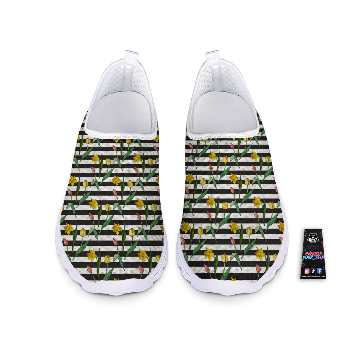 Striped Daffodil Yellow Print Pattern Nurse Shoes-grizzshop