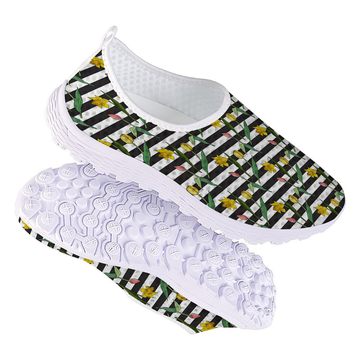 Striped Daffodil Yellow Print Pattern Nurse Shoes-grizzshop
