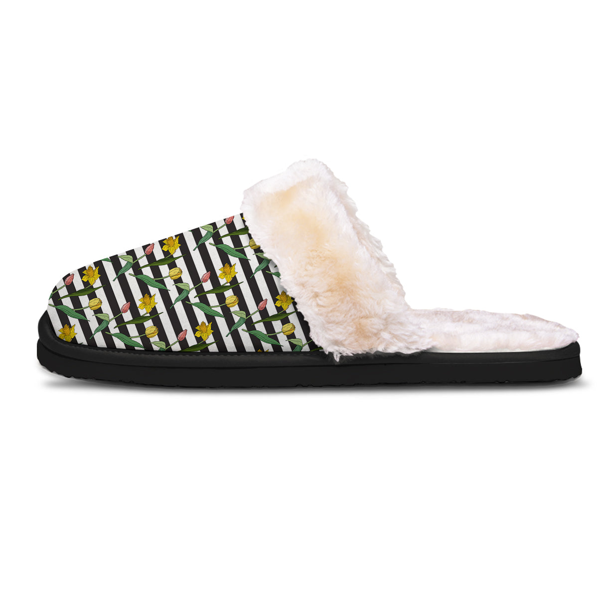 Striped Daffodil Yellow Print Pattern Slippers-grizzshop